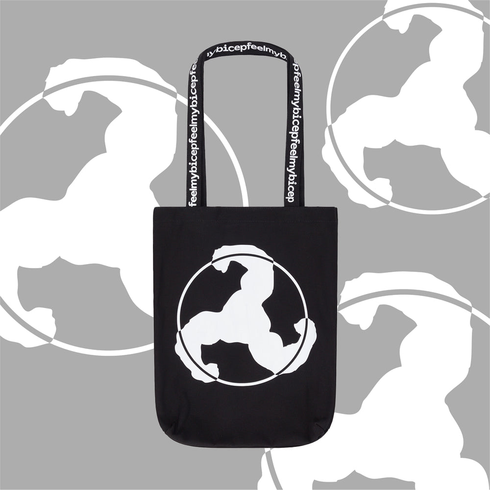 WHITE PRINT BLACK TOTE BAG