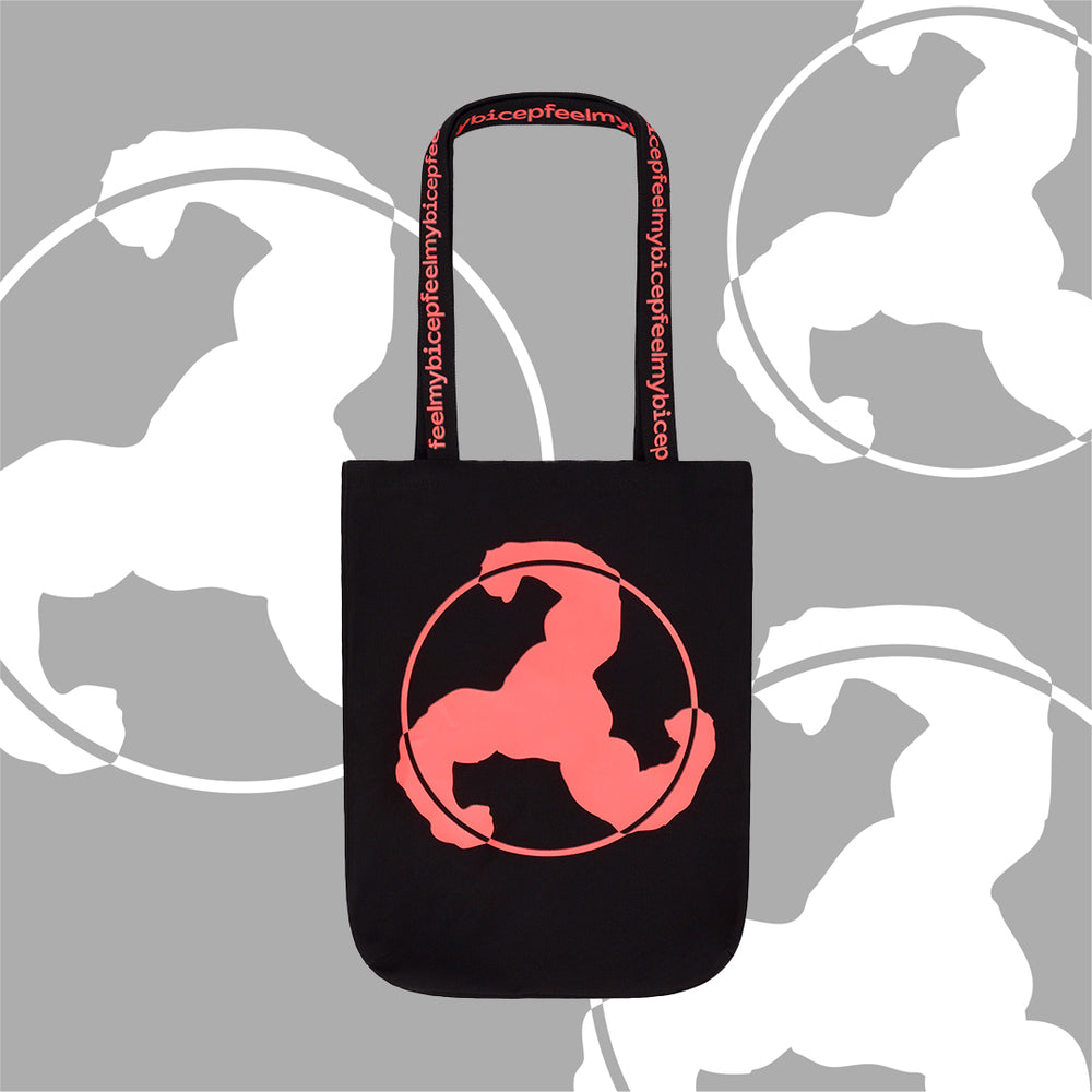 NEON RED PRINT BLACK TOTE BAG
