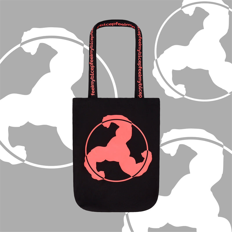 NEON RED PRINT BLACK TOTE BAG