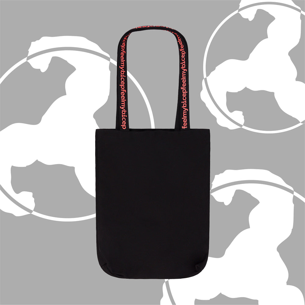 NEON RED PRINT BLACK TOTE BAG