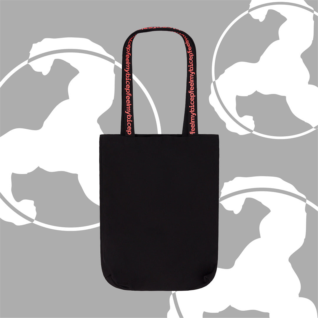 NEON RED PRINT BLACK TOTE BAG