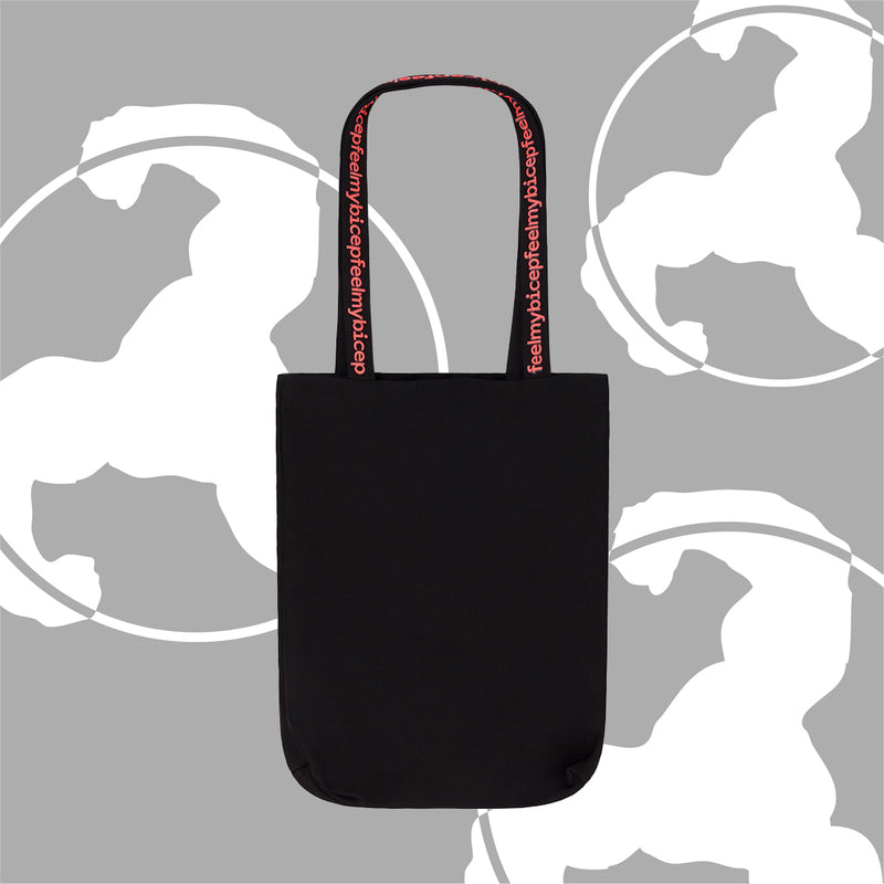 NEON RED PRINT BLACK TOTE BAG