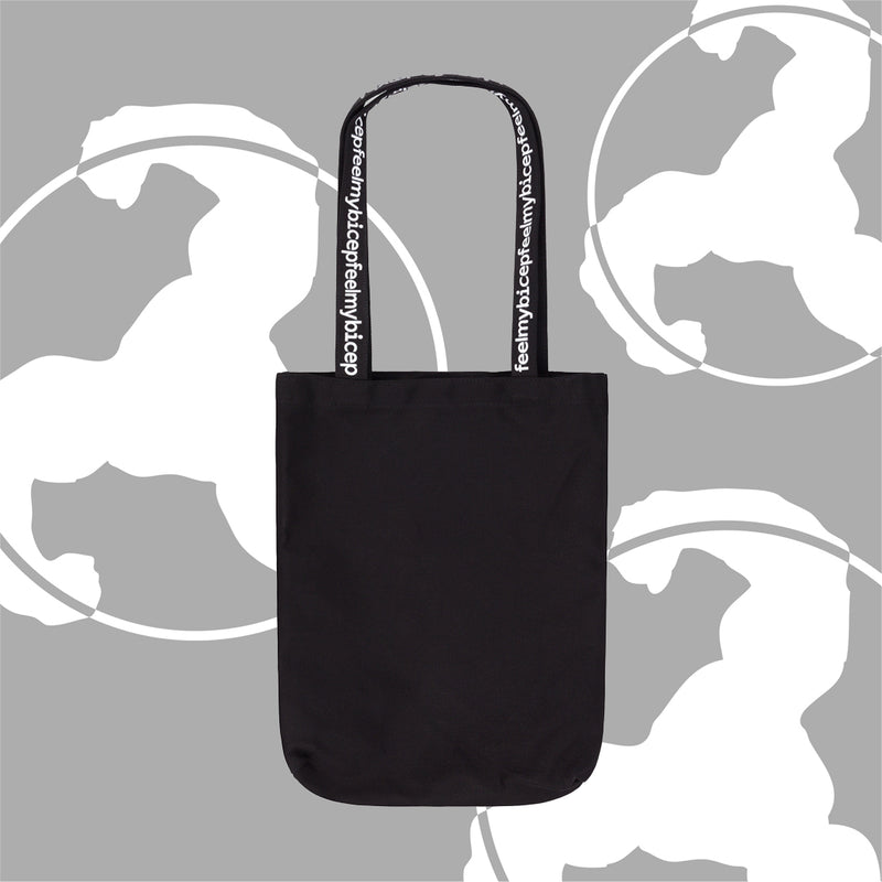 WHITE PRINT BLACK TOTE BAG