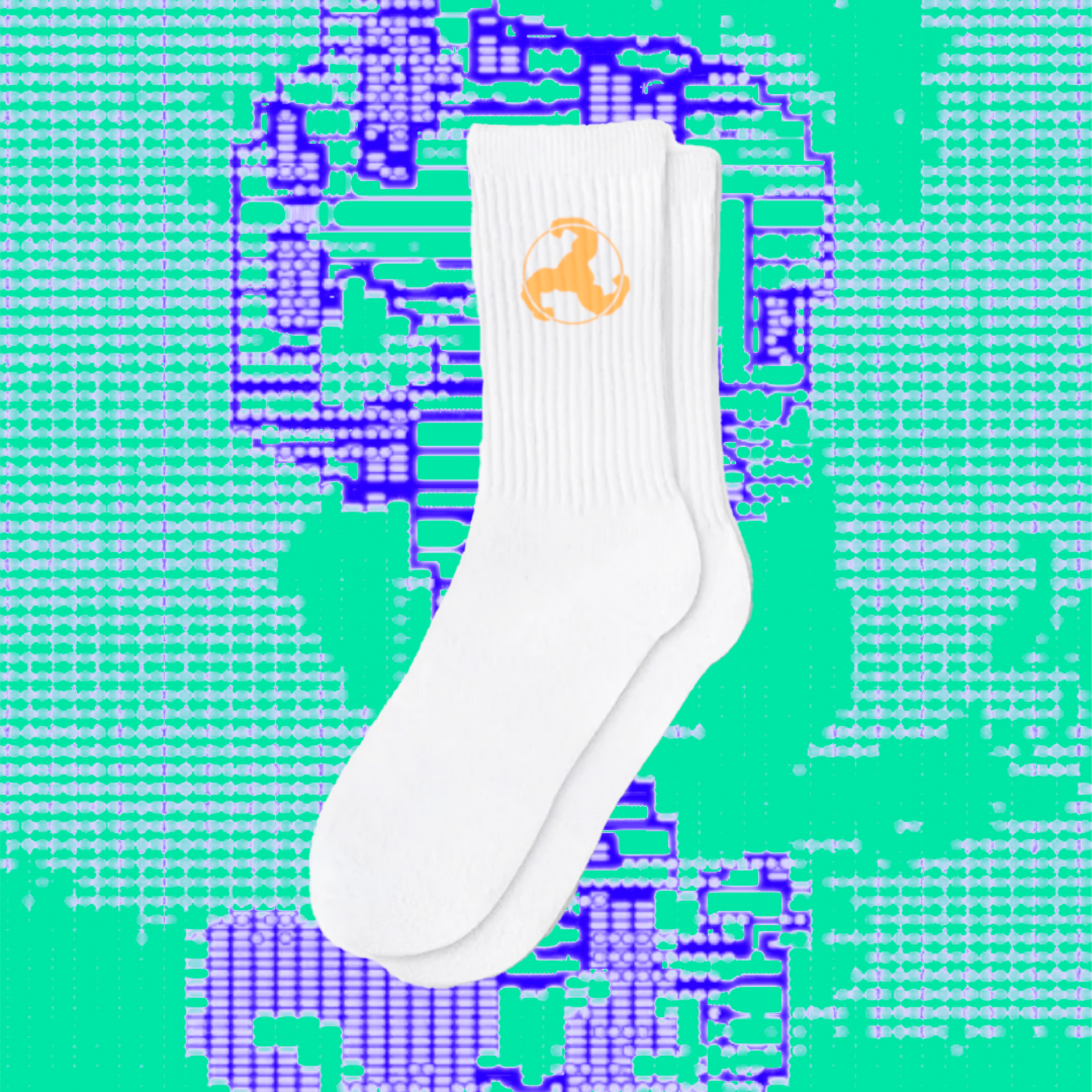 WHITE SOCKS + ORANGE BICEP LOGO