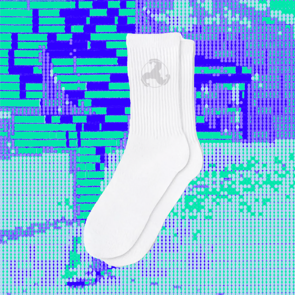 WHITE SOCKS + GREY BICEP LOGO